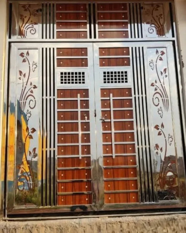 Floral Inlay Double Door — Safety Doors fabricated in Lucknow