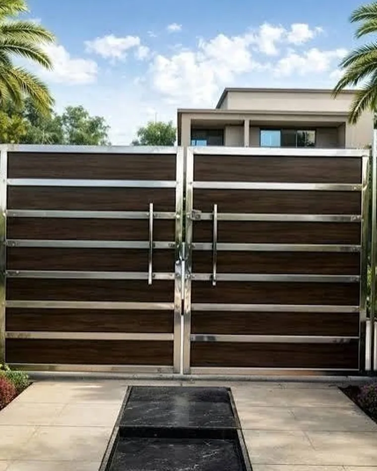 Teak & Steel Sliding Gate — Main Gates fabricated in Lucknow