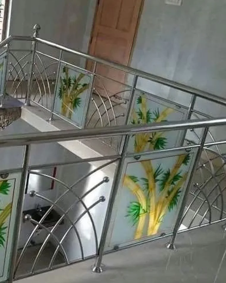 Painted Glass Stair Railing — Railings & Balustrades fabricated in Lucknow
